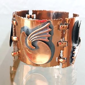 Wide Mid-Century Copper Panel Bracelet 7”